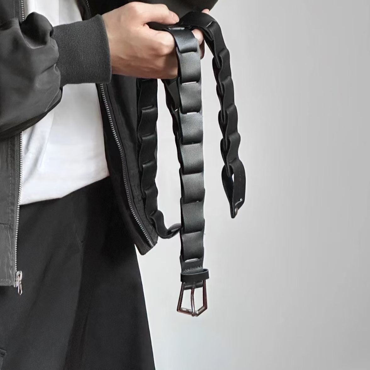 Amalga mation 24AW Buckle Strap Spliced Calfskin Waist Belt