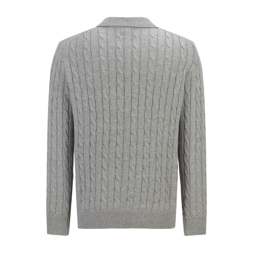 Polo Ralph Lauren Men’s Cable‑Knit Collared Button‑Up Cardigan With Navy Pony Embroidery