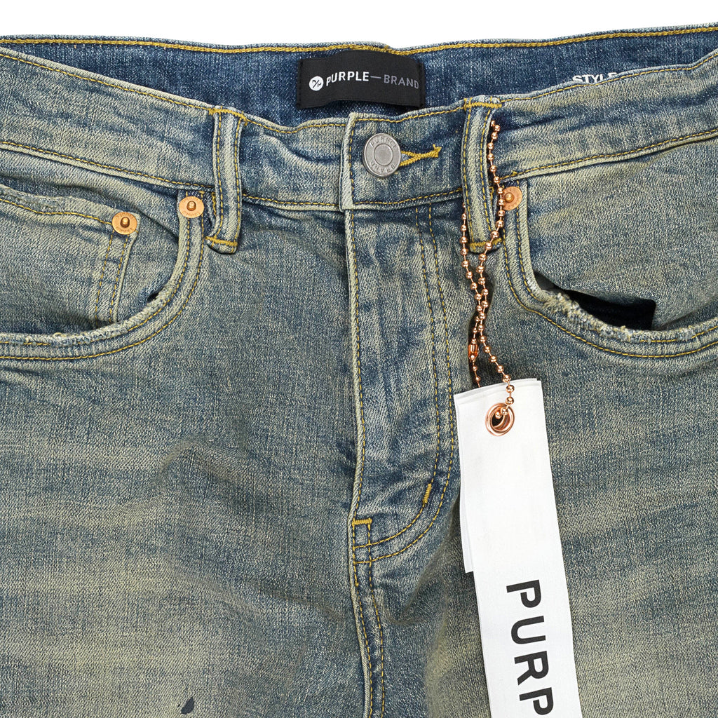 MID INDIGO TAPERED LEG DESTROY PAINT SKINNY JEANS