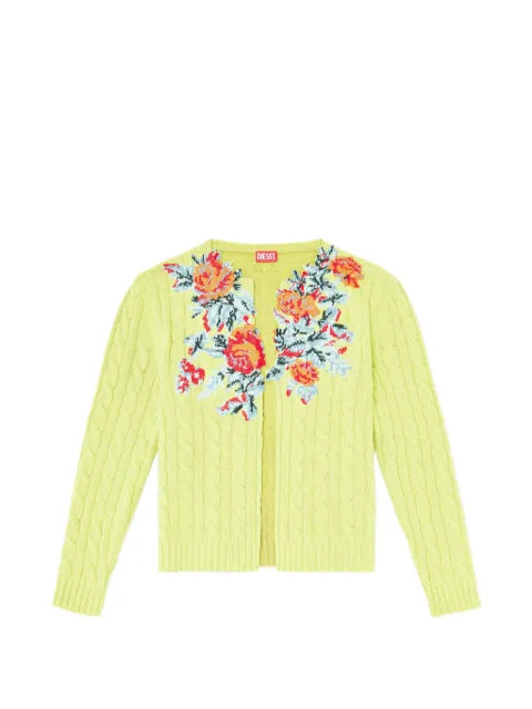 Diesel open-front cardigan in floral cable knit