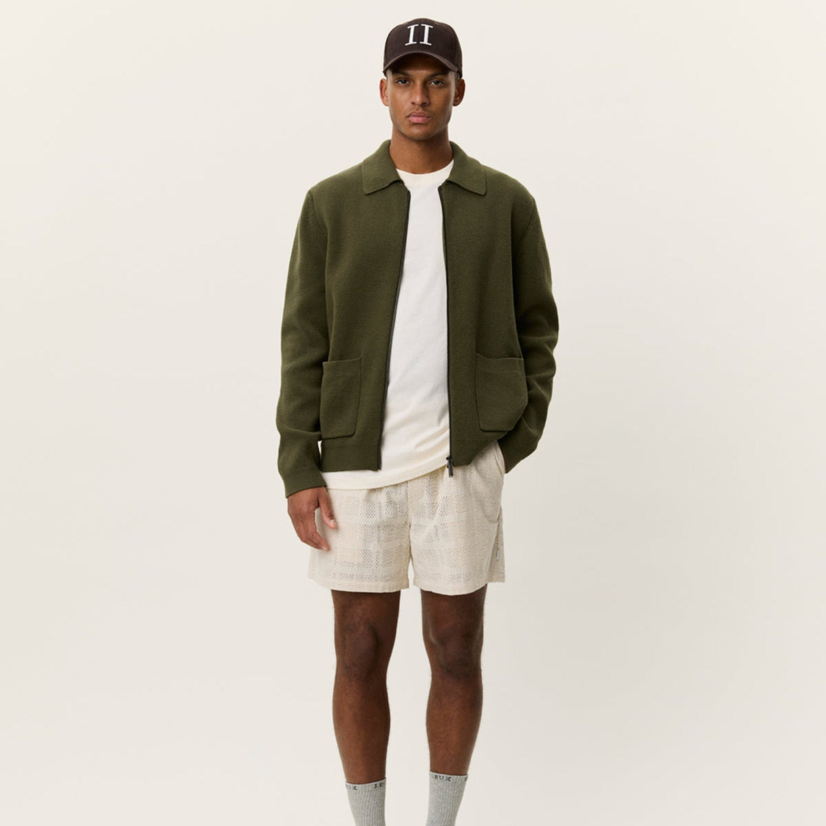 Les Deux Fischer Cotton Milano Zip Overshirt: Olive Night