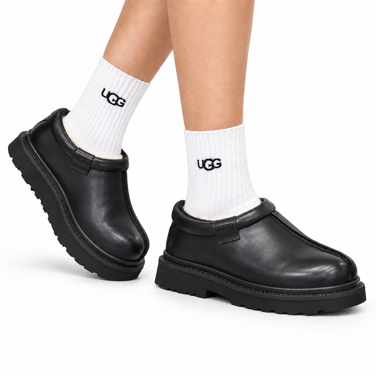 UGG Black Leather Slip-On Casual Shoes