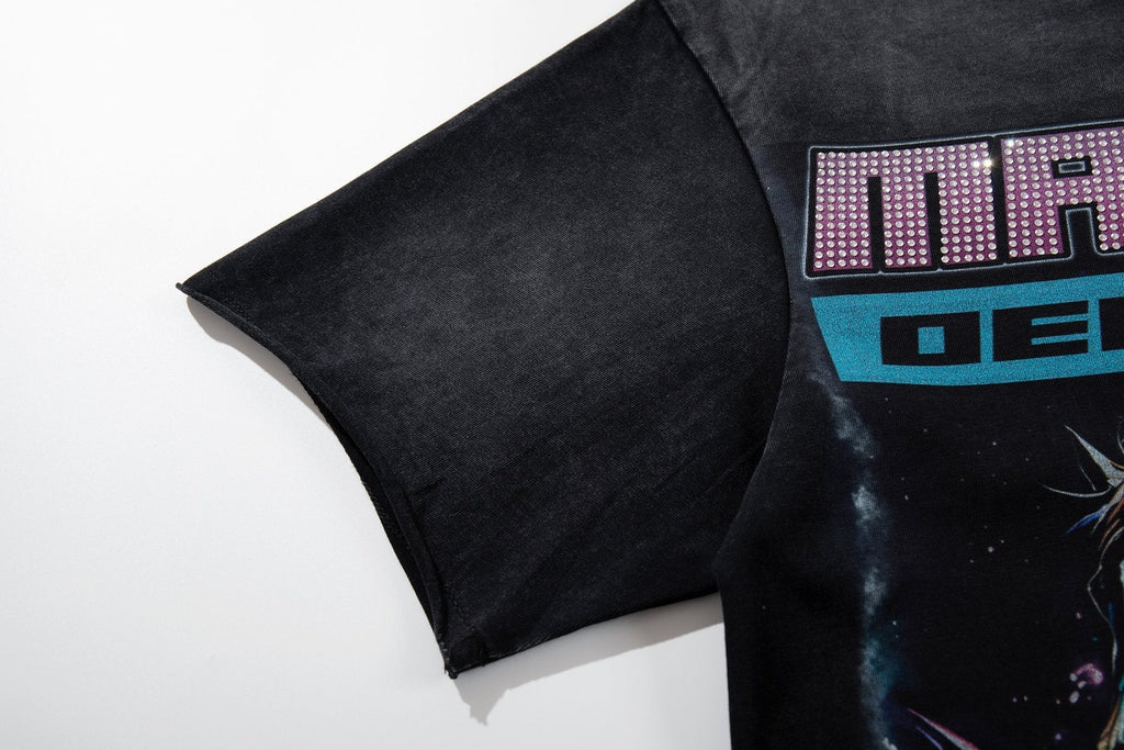 MAJESTIK Washed Black Horse Graphic T-Shirt