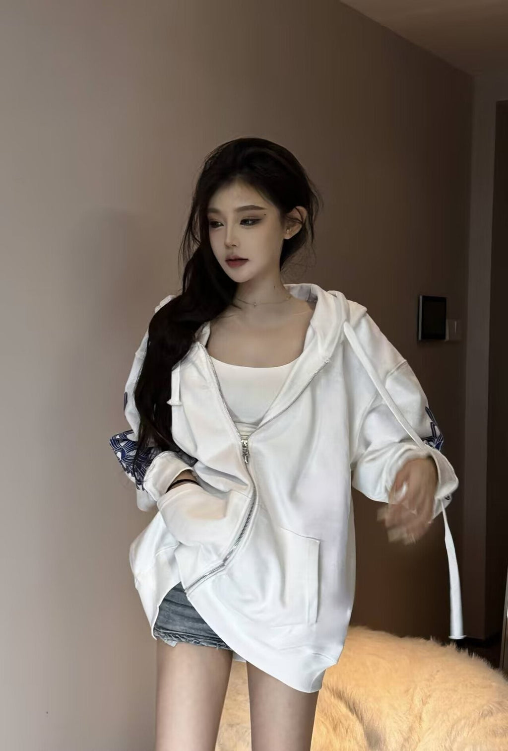 Chrome Hearts Blue Sleeve Graphic Zip Hoodie