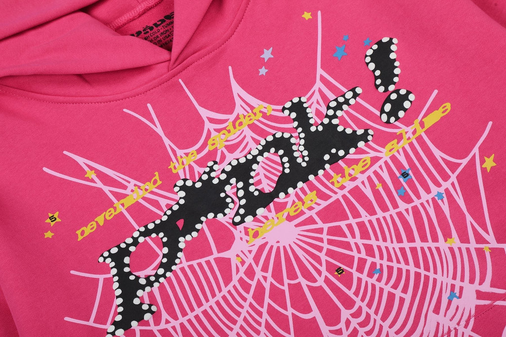 Sp5der Pink Spiderweb Hoodie & Jogger Matching Set