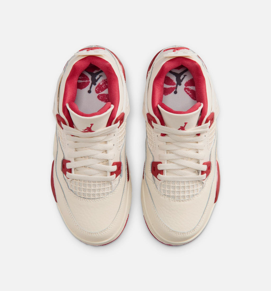 Air Jordan 4 Retro Valentine's Day Preschool Shoes - Pale Ivory Sierra Red Tough Red