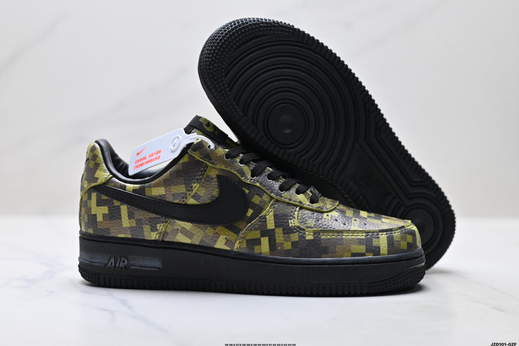 Nike Air Force 1 Low Black Yellow Monogram Unisex Sneakers Style 03