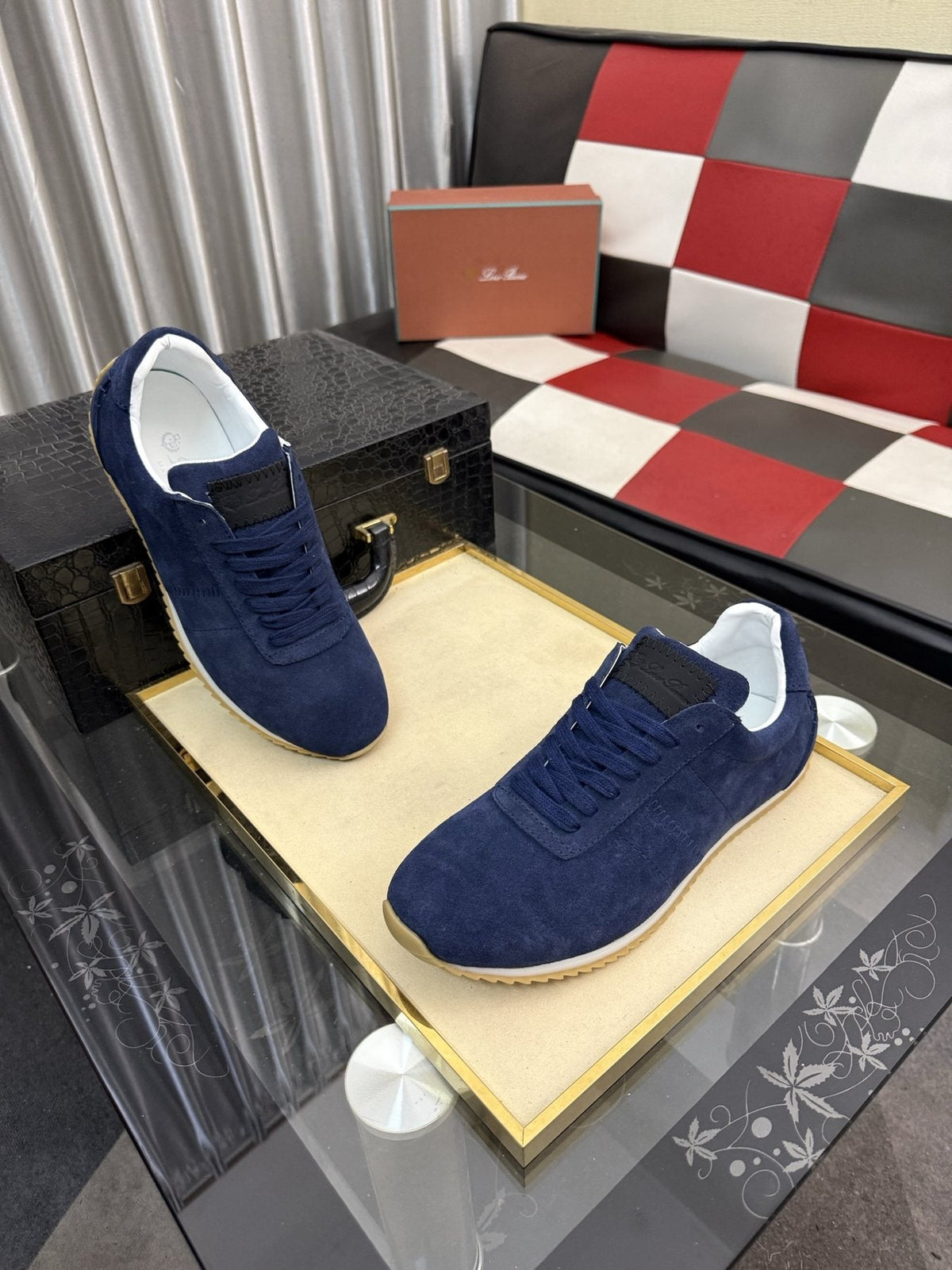 Loro Piana Men's Navy Blue Low-Top Lace-Up Sneakers