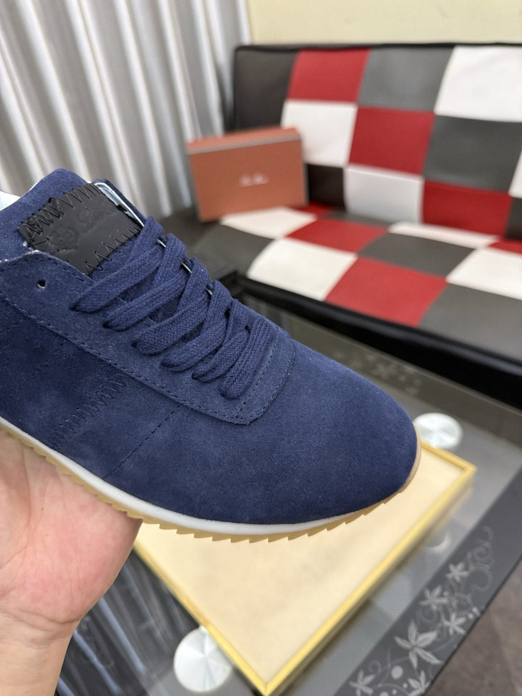 Loro Piana Men's Navy Blue Low-Top Lace-Up Sneakers