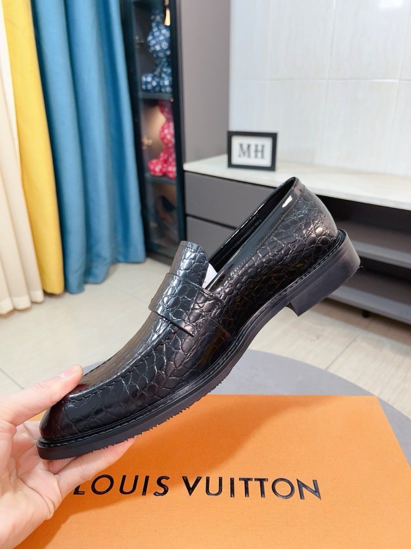 Louis Vuitton Black Embossed Loafers - Rounded Toe