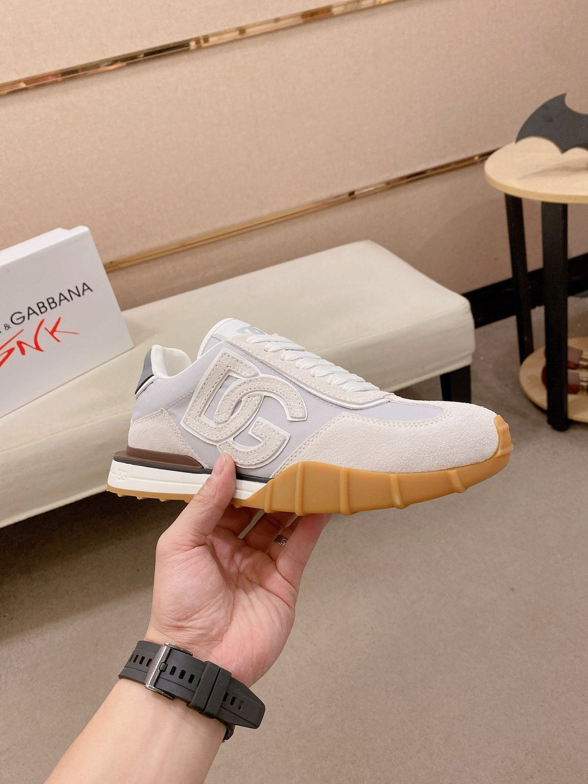Dolce & Gabbana White & Gray Gum Sole Sneakers