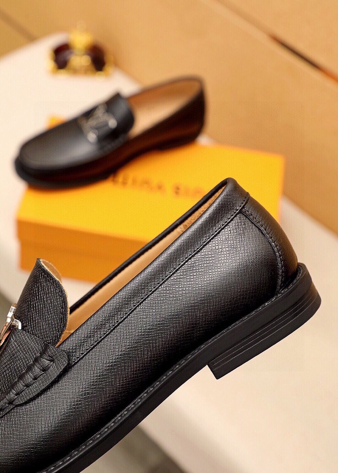 Louis Vuitton Black Leather Hardware Loafers - Rubber Outsole
