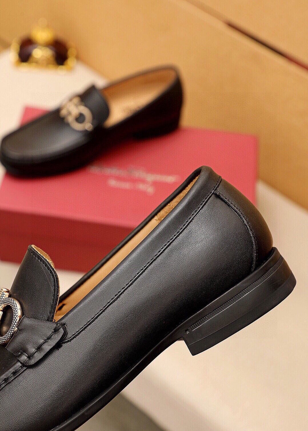 Ferragamo Men's Black Buckle Loafers - Moc-Toe Stitching, Leather Lining