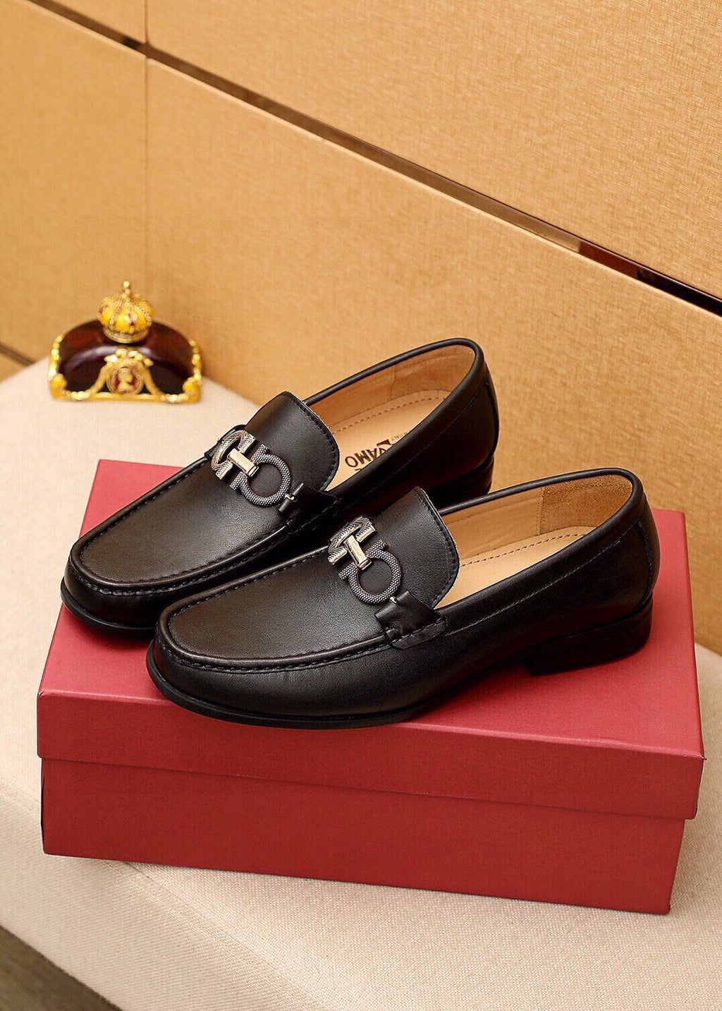 Ferragamo Men's Black Buckle Loafers - Moc-Toe Stitching, Leather Lining