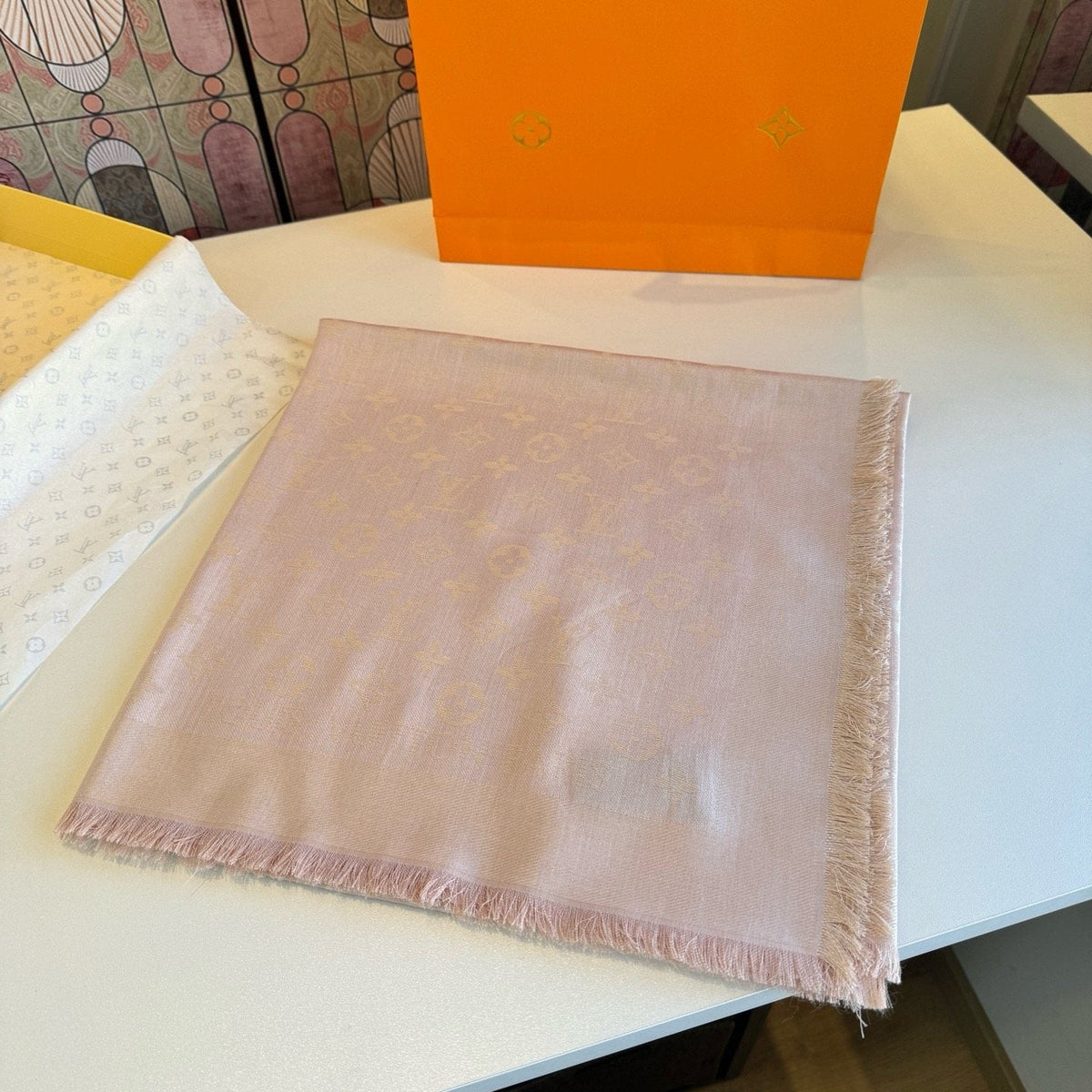 Louis Vuitton Blush Pink Fringed Scarf