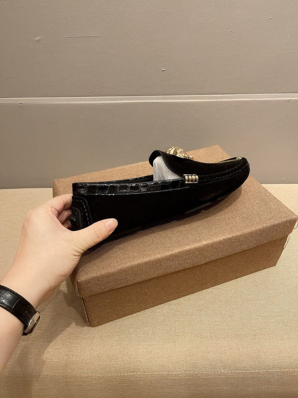 Versace Black Gold-Tone Hardware Loafers