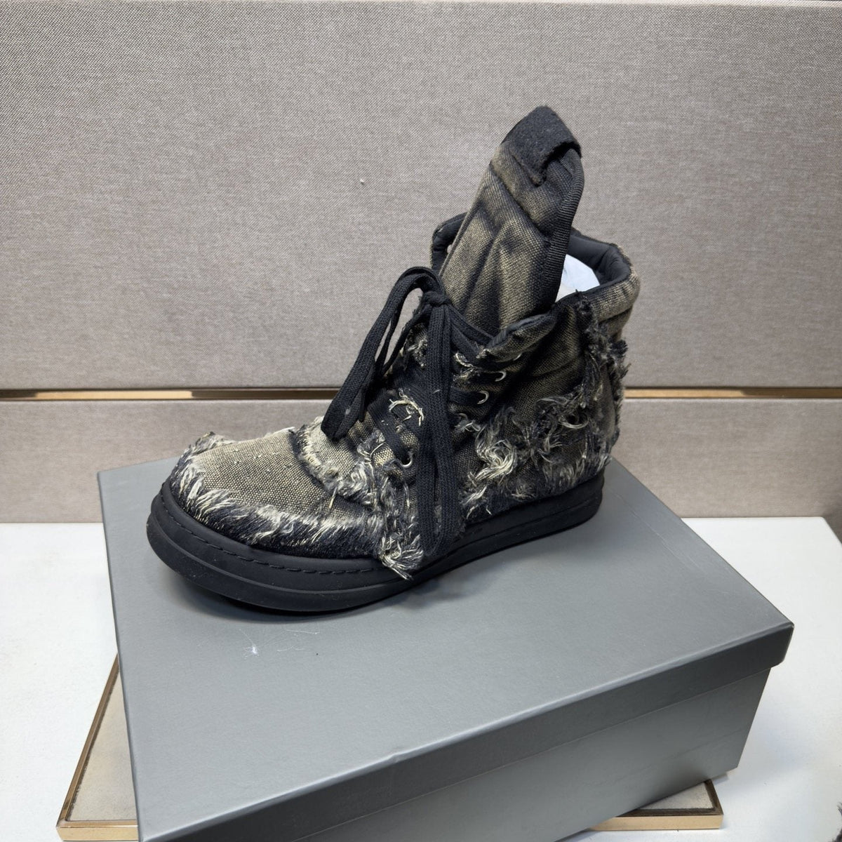 Gray and Black Distressed High-Top Sneakers