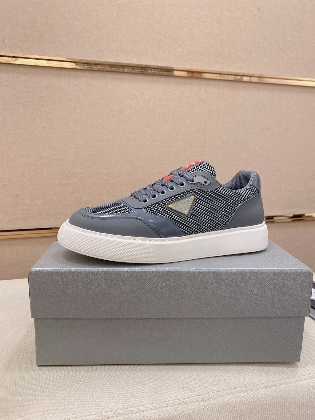 Prada Men's Red Accent Low-Top Sneakers