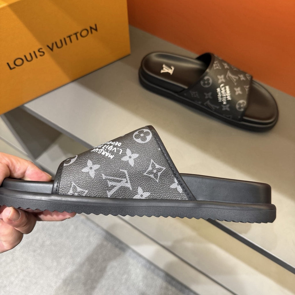 Louis Vuitton Monogram Slide Sandals - Black Footbed And Sole
