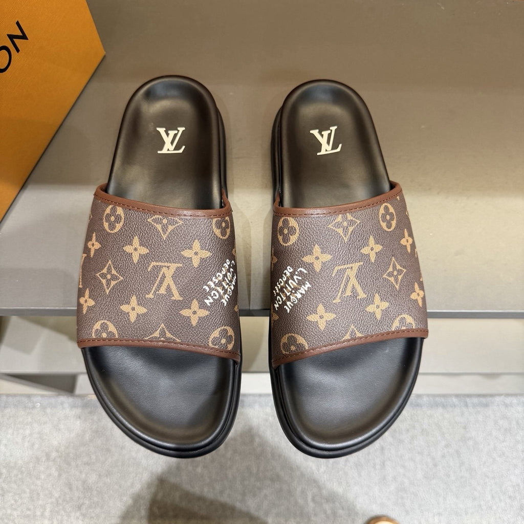 Louis Vuitton Monogram Slide Sandals - Black Footbed And Sole