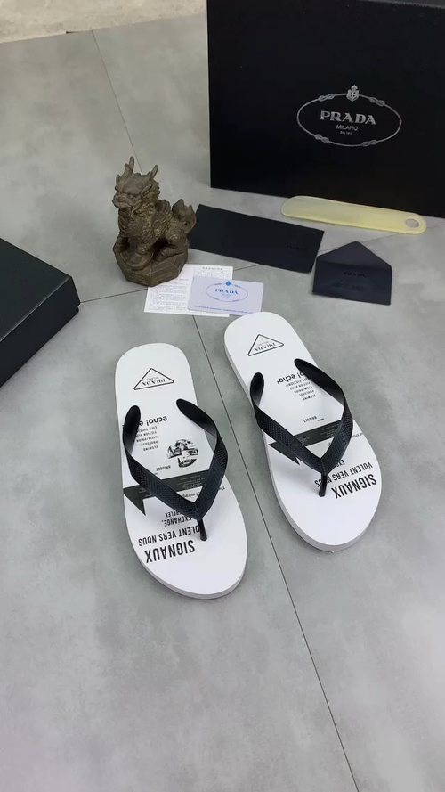 Prada Black Strap White Flip Flops