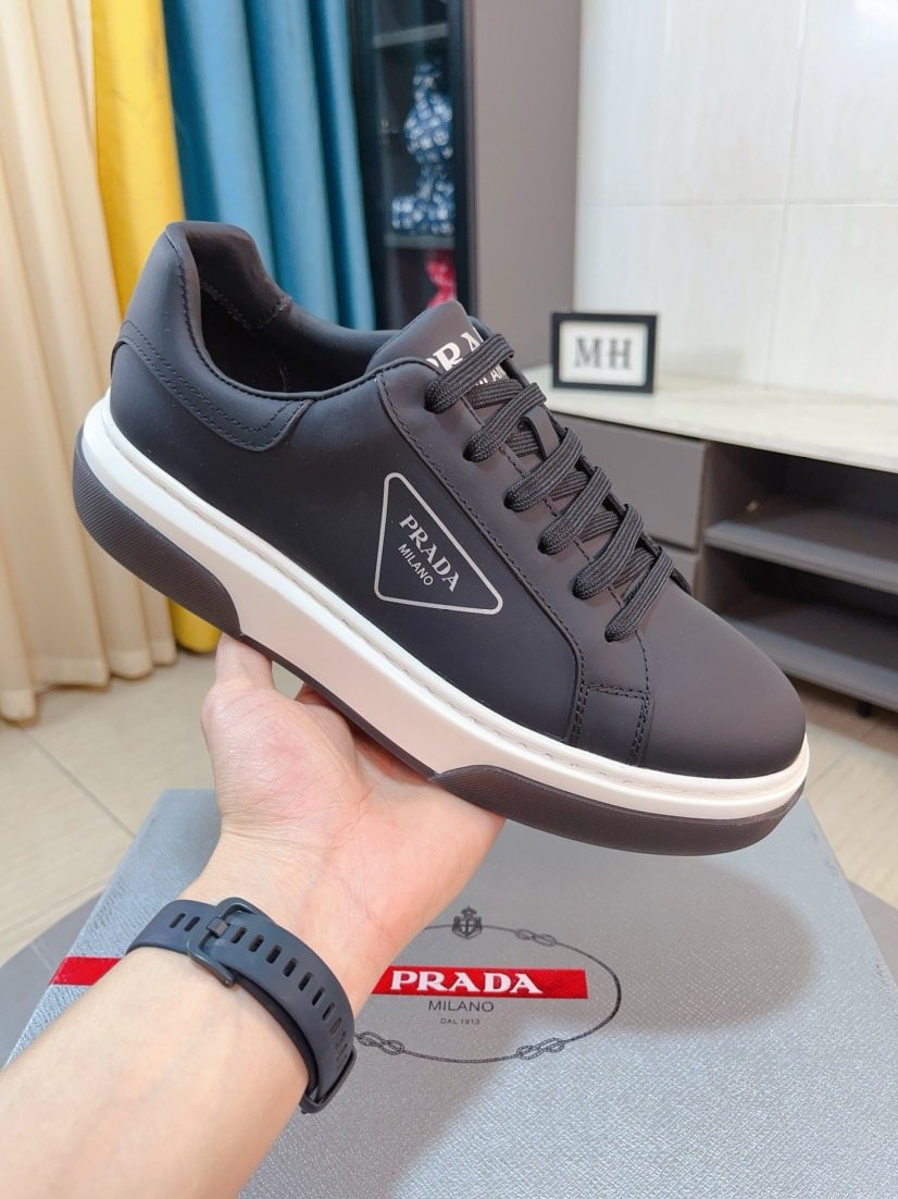 Prada Men's Triangle Patch Low-Top Sneakers - Leather Lining