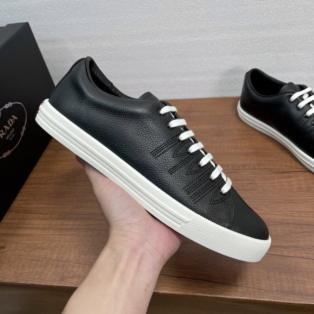 Prada Men's Low-Top Lace-Up Sneakers - Visible Stitched Upper Details